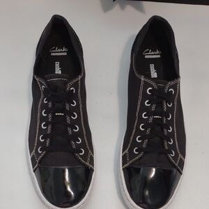 Clarks Black Canvas Sneakers with Glossy Toe